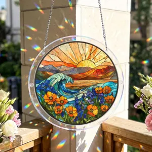 Attrape-soleil puzzle en acrylique vitrail décoration suspendue fenêtre art paysage