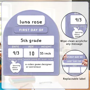Detailopname van het uitwisbare acryl schoolbord met vervangbare labels voor kinderen.