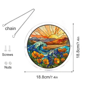 Pendentif puzzle attrape-soleil en verre vitre acrylique avec chaine et vis, deco 18.8cm.