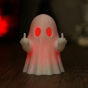 Halloween leuchtende Geist Figur mit roten LED Augen und lustigem Mittelfinger Dekor.