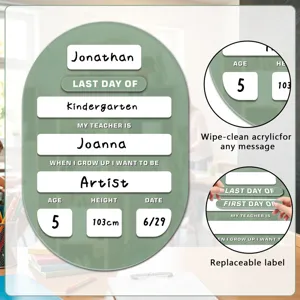 Acryl schoolbordje met uitwisbare etiketten voor gepersonaliseerde kinderdecoratie thuis.
