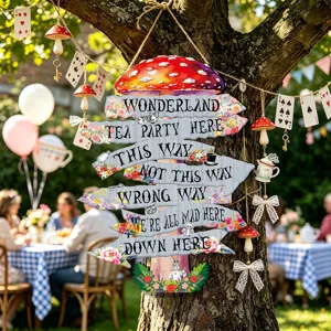 Pancarte suspendue en bois Alice au pays des merveilles décoration de fête de jardin vintage