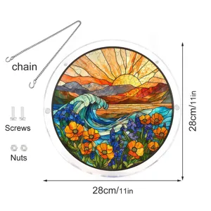 Attrape-soleil rond en verre acrylique colore pour fenetre avec chaine et vis 28cm decor.