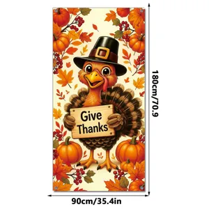 Thanksgiving Turkey Pumpkin Banner Autumn Holiday Decor Party Hanging Flag 90x180cm