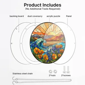 Panneau suspendu attrape-soleil en puzzle acrylique vitrail avec accessoires de fixation.