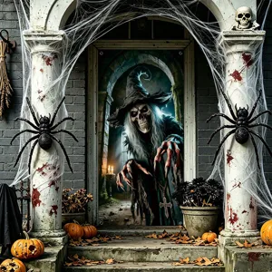 Halloween witch door banner spooky party hanging decoration background cloth spooky skeleton porch