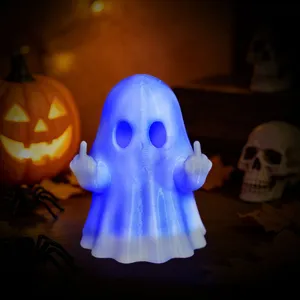 Leuchtender blauer Geist Detailansicht, lustiges Halloween Tisch-Deko-Accessoire neu.