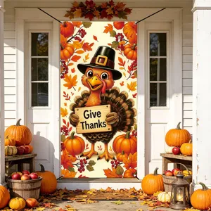 Thanksgiving turkey banner holiday door curtain autumn home decoration fabric hanging sign.