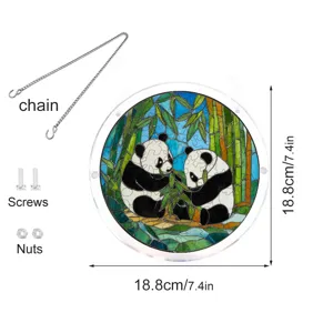 Acrylic panda stained glass sun catcher window hanging with chain, size 18.8 cm.