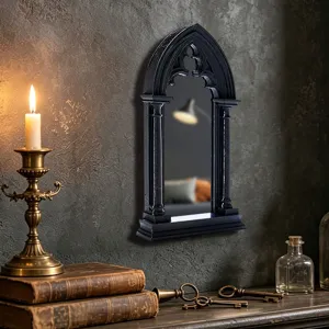 Gothic arch wall mirror black vintage decorative window mirror for home room decor