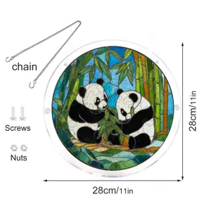 Panda acrylic suncatcher detail showing the vibrant stained glass design and hanging chain.