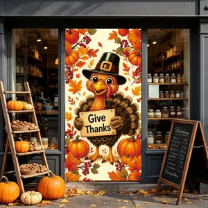 Thanksgiving turkey banner holiday hanging fabric autumn pumpkin decor door curtain