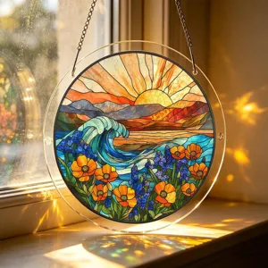 Accroche-fenêtre attrape-soleil puzzle acrylique rond vitrail art déco maison