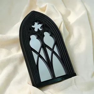 Gothic church window decorative mirror, black resin arch mirror for home wall decor.