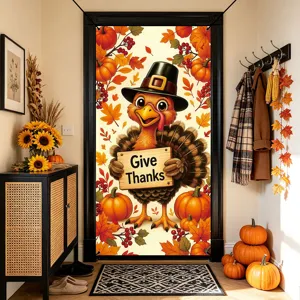 Thanksgiving Turkey Door Banner Autumn Pumpkin Fabric Hanging Decor Holiday Party Supplies