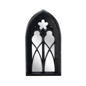 Black Gothic arch window mirror vintage home decor wall hanging and tabletop ornament.