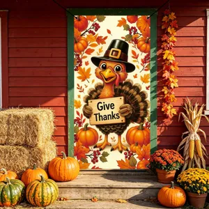 Thanksgiving turkey door banner autumn harvest festival home decoration fabric hanging banner
