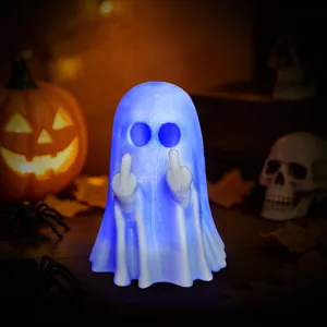 Nahaufnahme Detail der leuchtenden blauen Geist Halloween Figur mit witzigem Design.