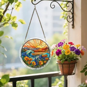 Pendentif suspendu en acrylique style vitrail attrape-soleil pour decoration interieure maison.