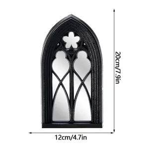 Gothic arched wall mirror black decorative mirror vintage window frame 20x12cm home decor