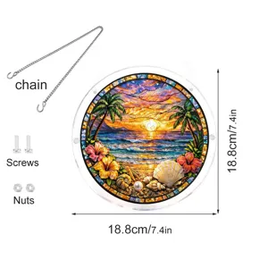 Plaque suspendue attrape-soleil en acrylique motif plage tropicale avec chaine et vis