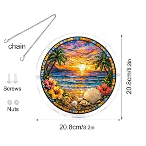 Ornement suspendu attrape-soleil puzzle en acrylique rond avec design de coucher.