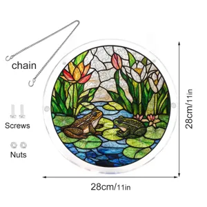 Stained glass acrylic frog suncatcher window hanging with chain and screws 28cm decor.