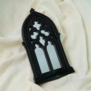 Black gothic arch window mirror for vintage home decor, exquisite wall hanging ornament.