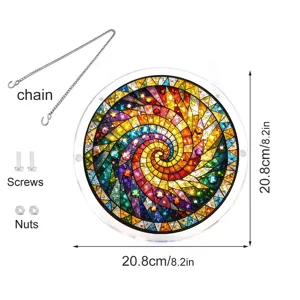 Round acrylic suncatcher window hanging pendant with colorful spiral pattern 20.8cm