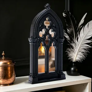 Gothic style arch window mirror 3D gothic home decor tabletop decorative mirror black frame.