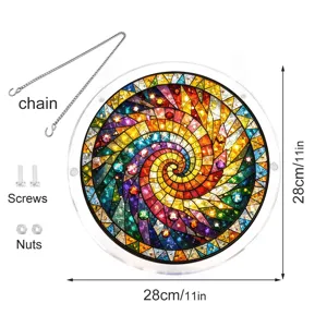 Acrylic spiral suncatcher hanging decor with chain and screws, round window plaque 28cm