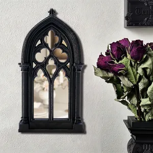 Gothic arch window wall mirror black decorative mirror vintage style home decor accent
