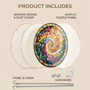 Acrylic suncatcher puzzle hanging component set with backing board chain and hardware parts
