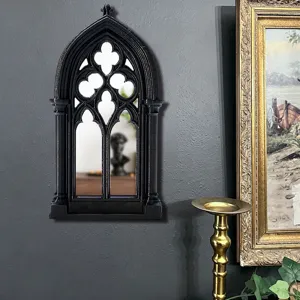 Gothic arch wall mirror black vintage decorative window mirror for home and room wall decor.
