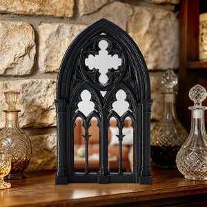 Exquisite gothic arch window mirror ornament with intricate decorative frame for home decor.