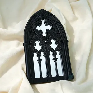 Gothic window decorative mirror black 3D arched wall mirror vintage home decor accent