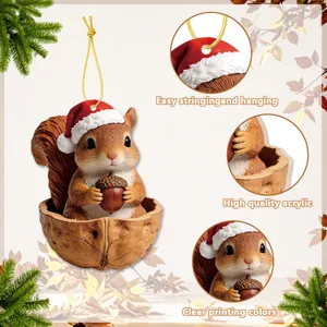 Christmas squirrel acrylic hanging ornament cute walnut shell pendant tree decor