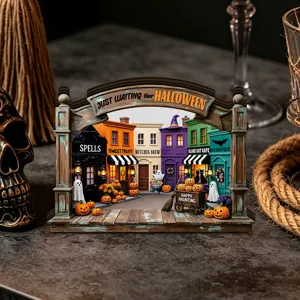 Halloween lighted wooden tabletop decoration miniature street scene holiday party decor