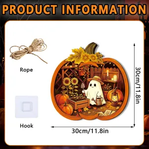 Halloween LED hanging sign 30cm wooden ghost pumpkin plaque with rope hook wall decor for party