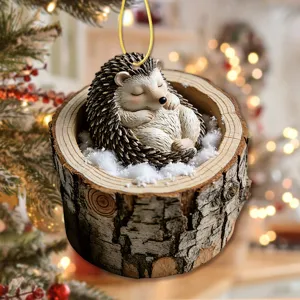 Christmas tree sleeping hedgehog acrylic hanging ornament cute holiday decoration