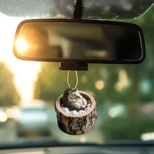 Cute hedgehog tree stump car rearview mirror hanging ornament interior decoration pendant
