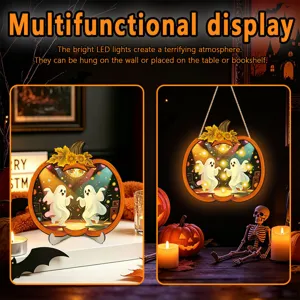Halloween LED glowing wooden hanging sign tabletop ornament spooky festival party decor item