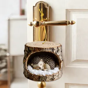 Cute sleeping hedgehog tree stump hanging ornament for home door decoration cozy room decor