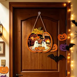 Halloween wooden hanging sign pumpkin ghost wall decor festive party ornament for home decor