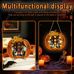 Halloween LED wooden hanging sign haunted house pumpkin skeleton light home decor