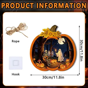 Halloween wooden pumpkin wall hanging plaque decoration with rope and hook for festive decor.