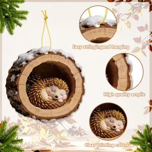 Detail view of the cute sleeping hedgehog acrylic hanging ornament with clear print.