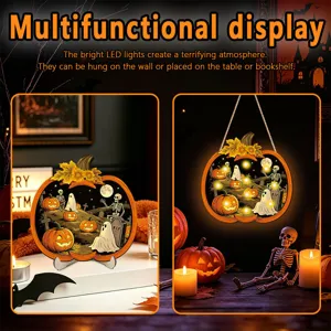 Halloween LED pumpkin hanging sign wooden tabletop decor festival party atmosphere light up