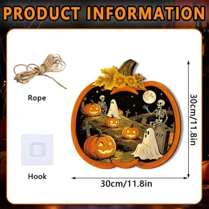 Halloween wooden hanging sign pumpkin skeleton wall decor spooky party ornament 30cm