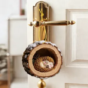 Charming miniature tree trunk hedgehog hanging ornament detail view winter home decor item